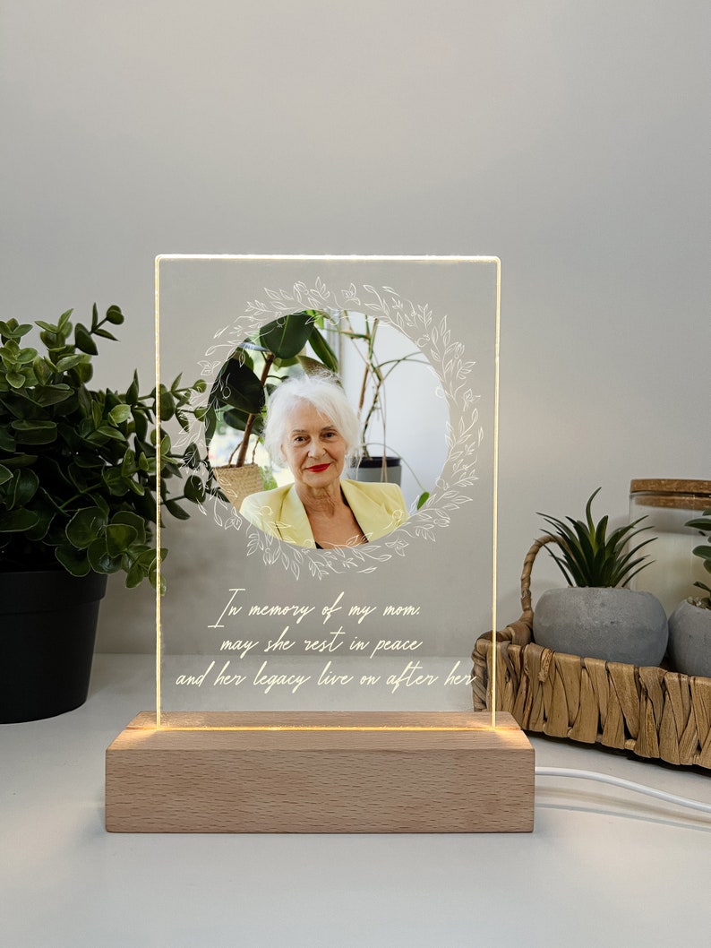 Personalized Unique Sympathy Gifts For Loss Custom In Loving Memory of Loved One Light Picture Frame Photo & Text Memorial Plaque Night Lamp