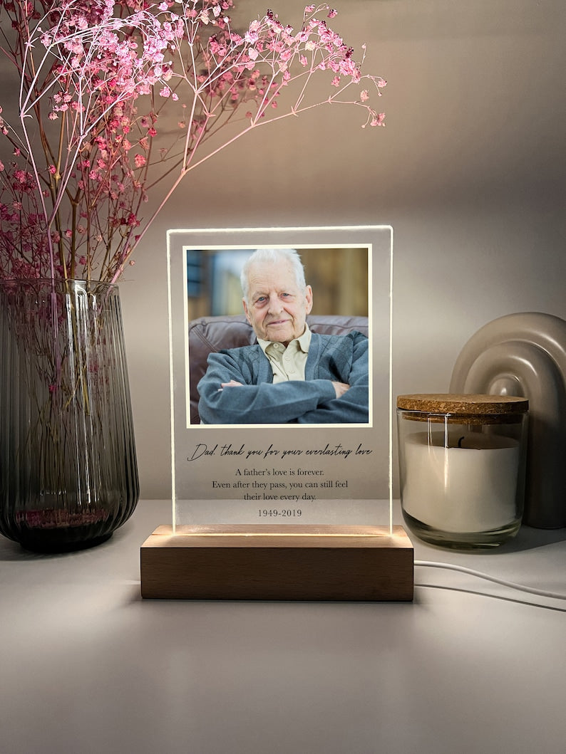 Custom Personalized Photo LED Wood Stand Room Night Light Up Table Lamp In Loving Memory Condolence Remembrance Loss Sympathy Memorial Gift