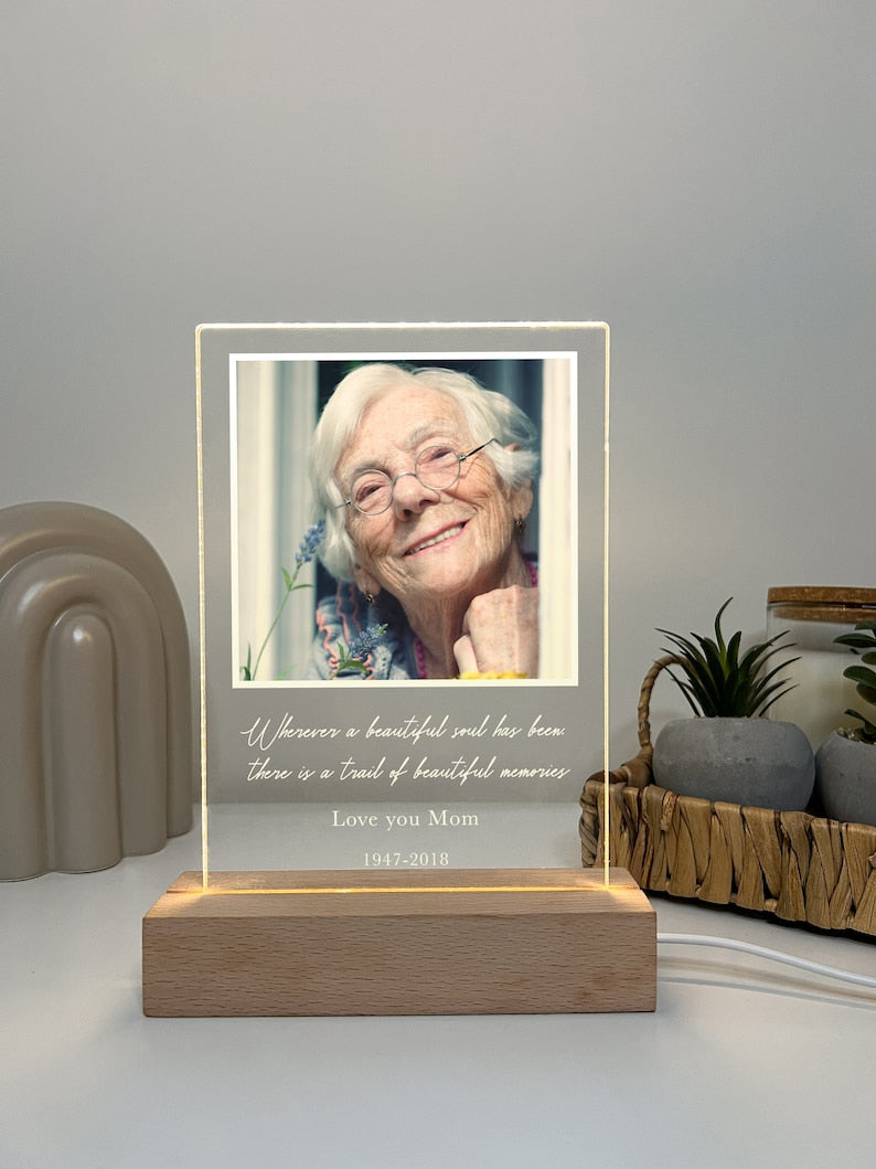 Custom Personalized Photo LED Wooden Base In Loving Memory Condolence Remembrance Loss Sympathy Memorial Gift