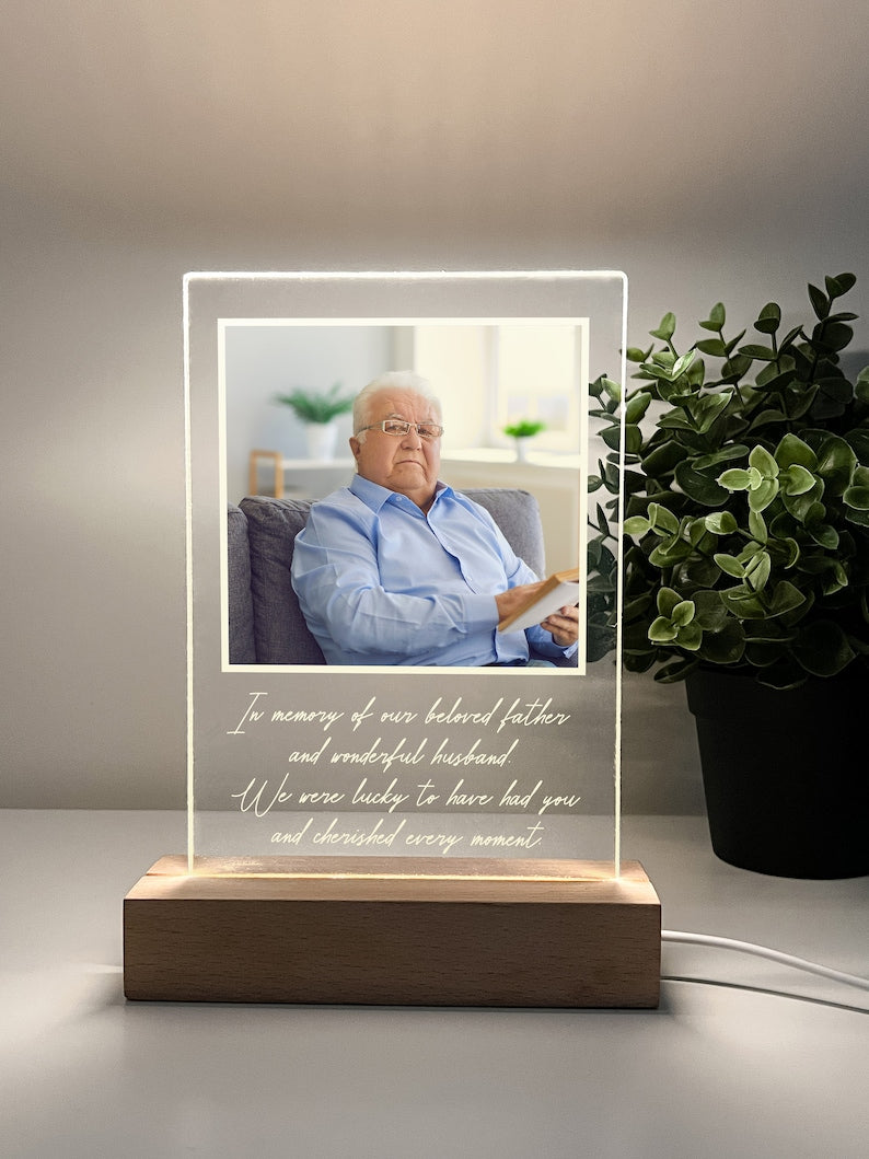 Custom Personalized Photo LED Wooden Base In Loving Memory Condolence Remembrance Loss Sympathy Memorial Gift