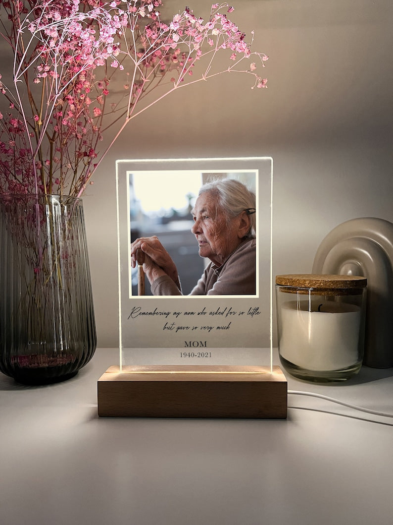 Custom Personalized Photo LED Wooden Base In Loving Memory Condolence Remembrance Loss Sympathy Memorial Gift
