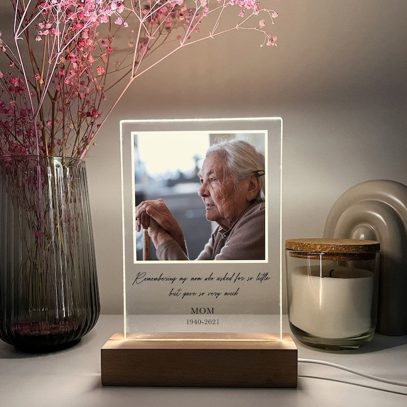 Custom Personalized Photo LED Wood Stand Room Night Light Up Table Lamp In Loving Memory Condolence Remembrance Loss Sympathy Memorial Gift