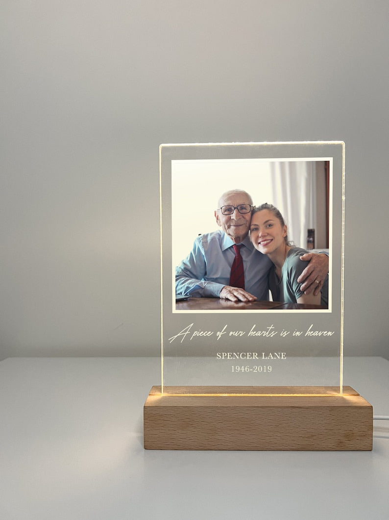 Custom Personalized Photo LED Wood Stand Room Night Light Up Table Lamp In Loving Memory Condolence Remembrance Loss Sympathy Memorial Gift