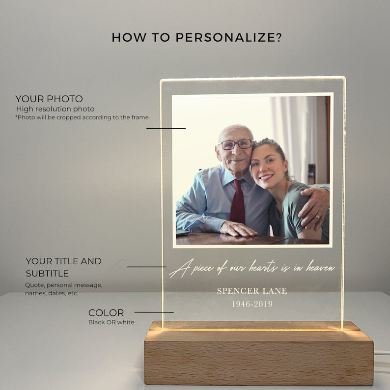 Custom Personalized Photo LED Wooden Base In Loving Memory Condolence Remembrance Loss Sympathy Memorial Gift