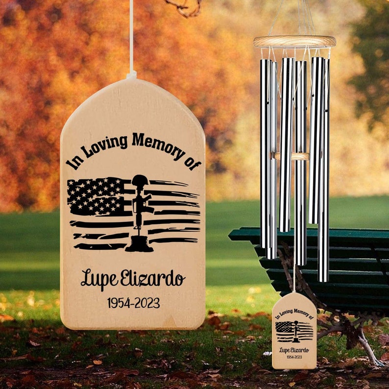 Veteran Personalized Memorial Wind Chime, Sympathy Present, Loved One Gift, In Loving Memory Military, Never Forget, Fallen Soldier
