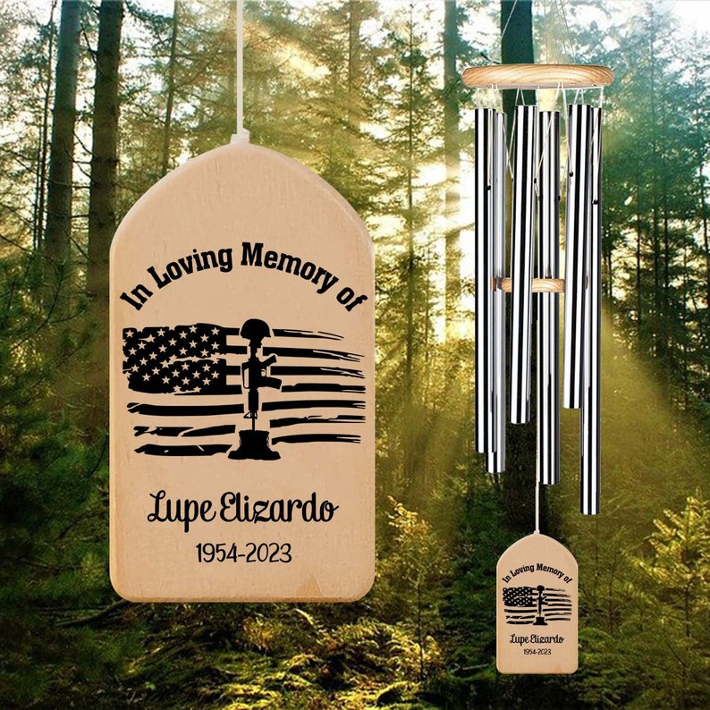 Veteran Personalized Memorial Wind Chime, Sympathy Present, Loved One Gift, In Loving Memory Military, Never Forget, Fallen Soldier