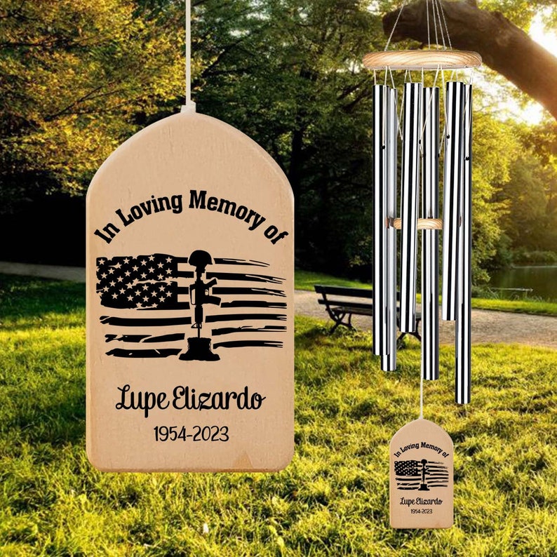 Veteran Personalized Memorial Wind Chime, Sympathy Present, Loved One Gift, In Loving Memory Military, Never Forget, Fallen Soldier