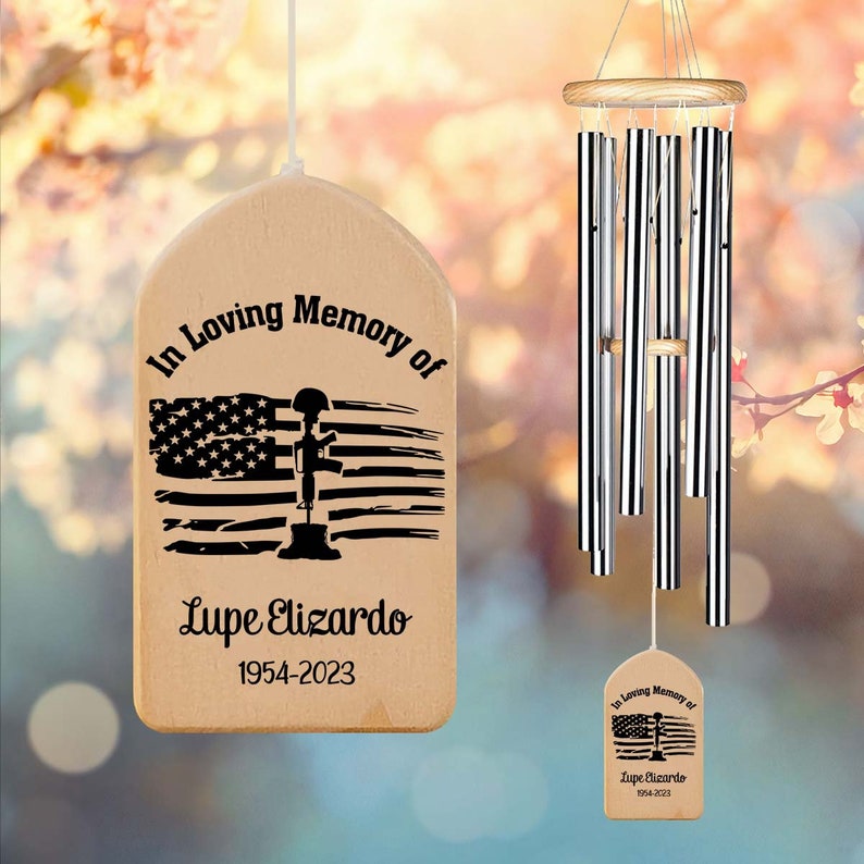Veteran Personalized Memorial Wind Chime, Sympathy Present, Loved One Gift, In Loving Memory Military, Never Forget, Fallen Soldier