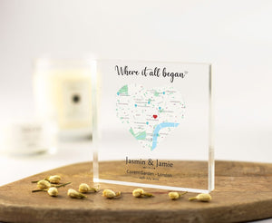 Personalised Anniversary Gifts, Gift for Girlfriend, Boyfriend Gift, Valentines Day gift, Wife Gift, Husband Gift, Custom Map Acrylic Block
