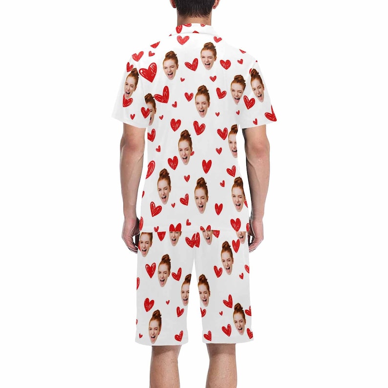 Custom Photo Pajamas,Personalized Face Short Pajama Set for Men/Women,Custom Sleepwear with Photo,Heart Couple PJs,Birthday Gift