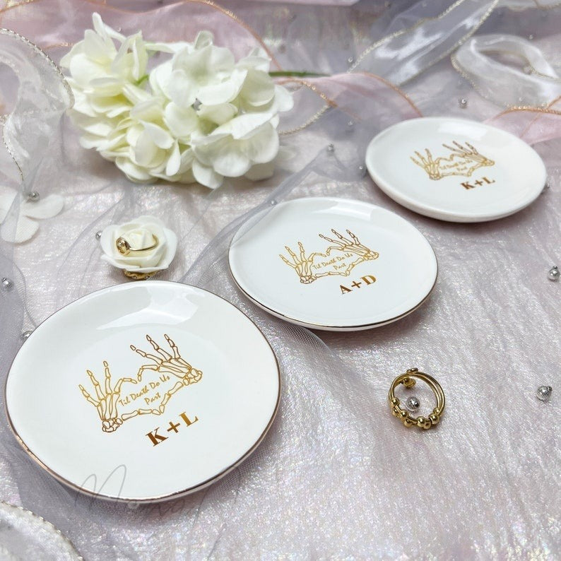 Till Death Jewelry Dish For Couple, Personalized Wedding Ring Dish with Initials, Engagement Ring Holder, Anniversary Gift