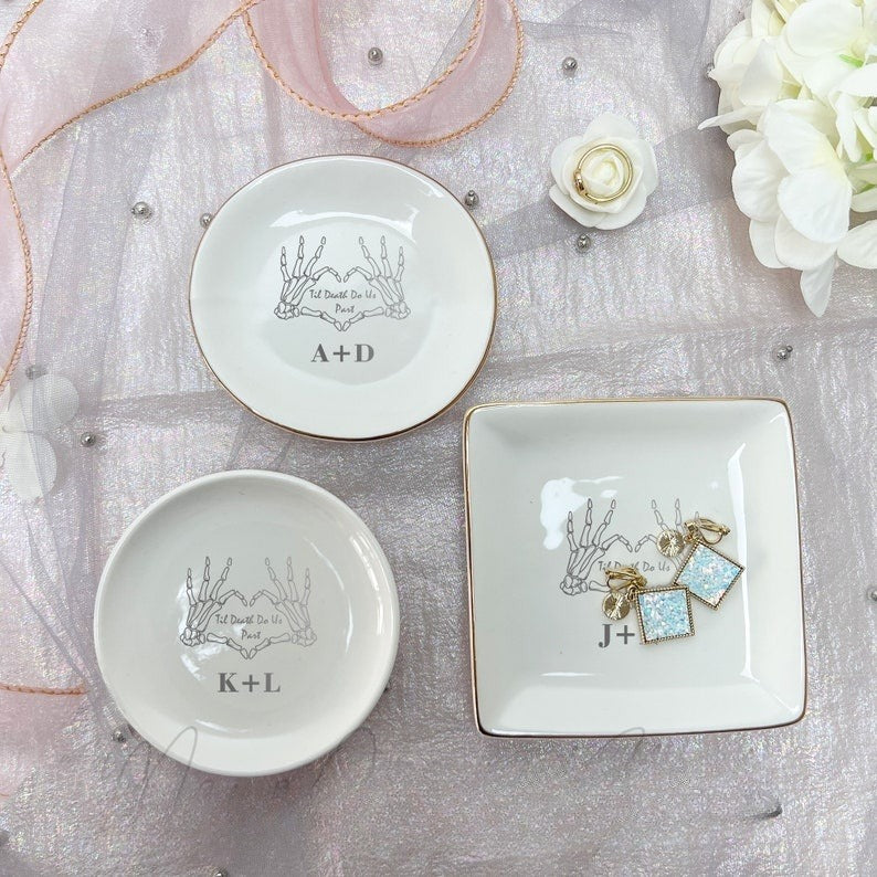 Till Death Jewelry Dish For Couple, Personalized Wedding Ring Dish with Initials, Engagement Ring Holder, Anniversary Gift
