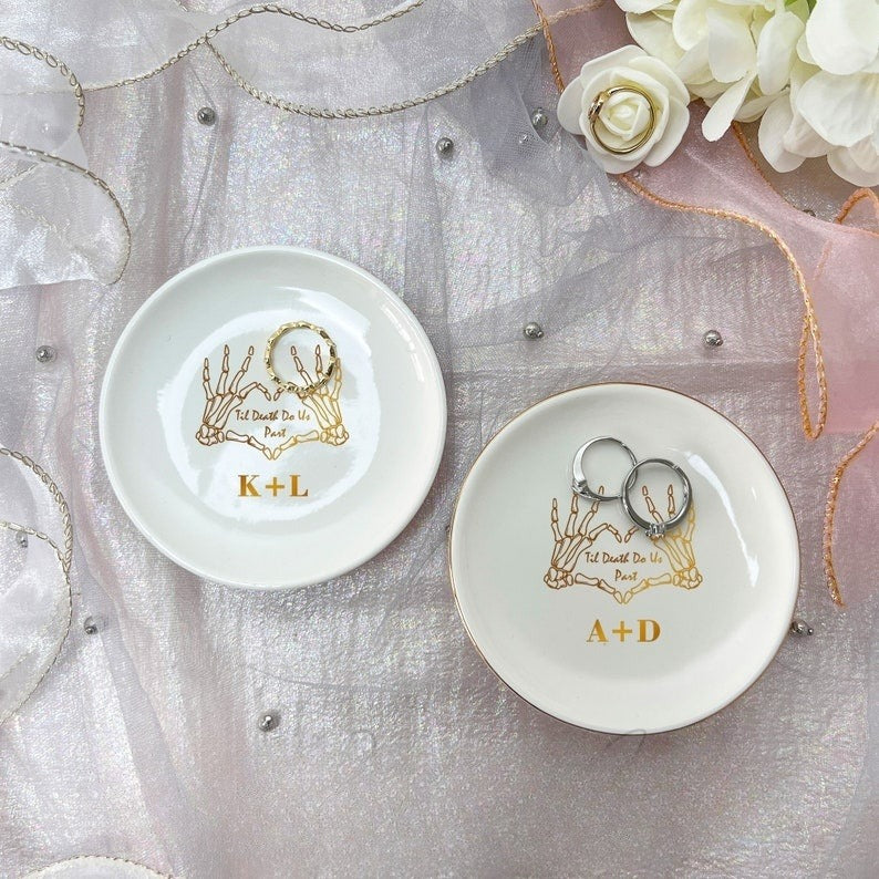 Till Death Jewelry Dish For Couple, Personalized Wedding Ring Dish with Initials, Engagement Ring Holder, Anniversary Gift