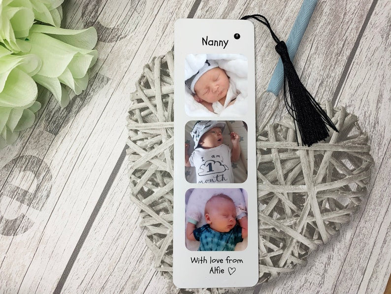 Personalised Photo Bookmark with Tassel Gift Idea- Add your own 3 Photos & Text and Choose Colour of Tassel