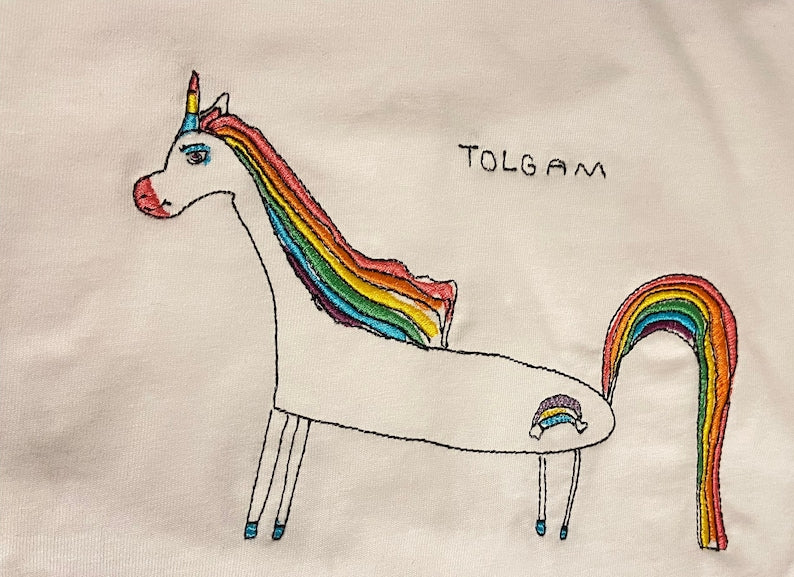 Personalized kids drawing artwork shirt - Embroidered custom photo shirt - Handmade shirt