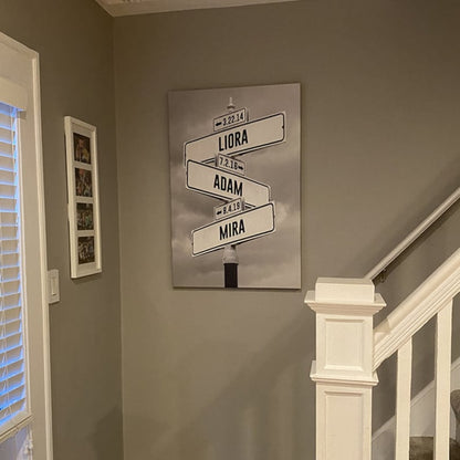 Personalized Street Sign Family Name Canvas, Perfect Mothers Day Gifts, Gifts For Wife, Mom From Daughter, Gift w Kids Birth Dates & Names