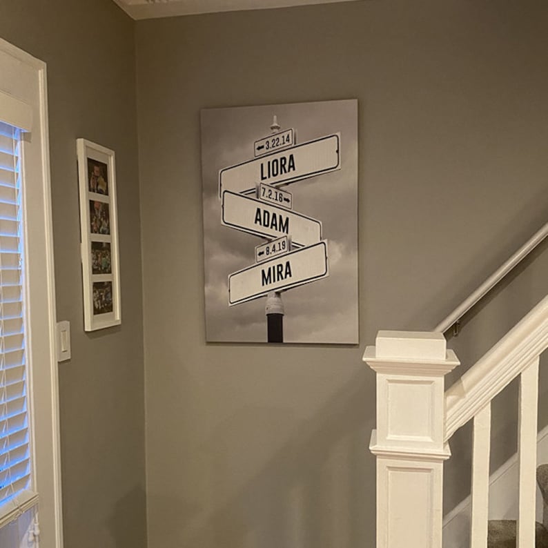 Personalized Street Sign Family Name Canvas, Perfect Mothers Day Gifts, Gifts For Wife, Mom From Daughter, Gift w Kids Birth Dates & Names