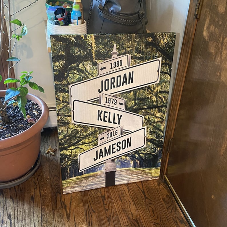 Personalized Street Sign Family Name Canvas, Perfect Mothers Day Gifts, Gifts For Wife, Mom From Daughter, Gift w Kids Birth Dates & Names