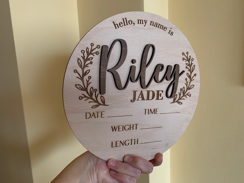 Personalized Baby Name Announcement Sign Custom 3D Wood Baby Birth Stats Sign Engraved Hospital Baby Name Sign Newborn Gift
