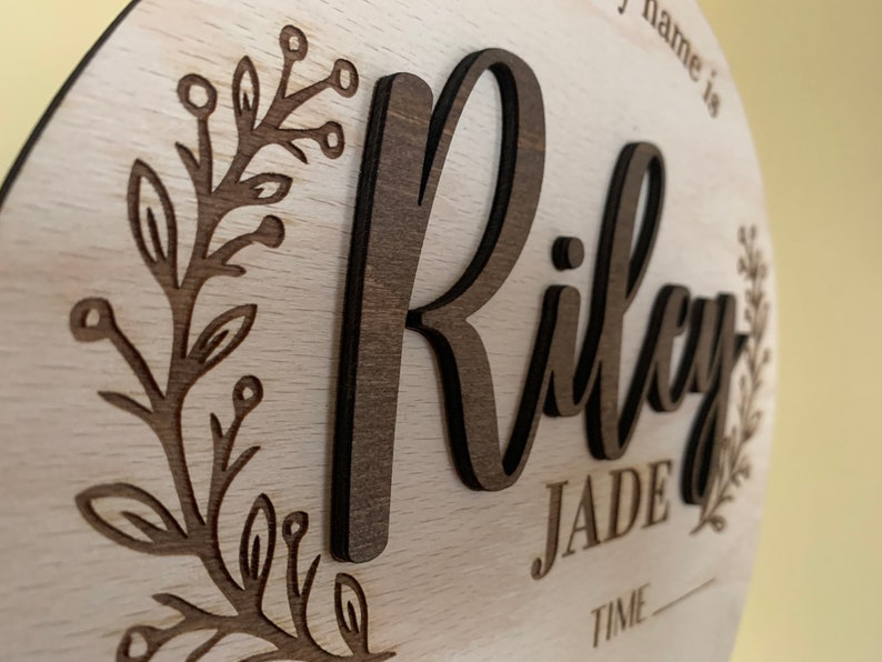 Personalized Baby Name Announcement Sign Custom 3D Wood Baby Birth Stats Sign Engraved Hospital Baby Name Sign Newborn Gift