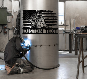 Custom Construction Welder Sign,Welding Metal Sign,US Flag Sign,Personalized Welder Wall art,Gift for Welder,Work Shop Decor