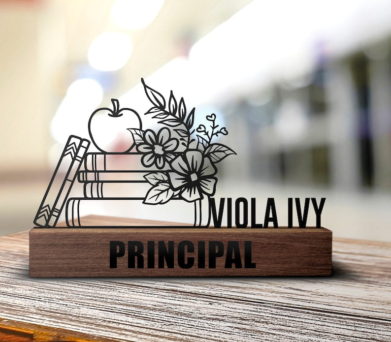 Custom Principal Desk Name Plate Wedge Personalized Head Of School Nameplate Office Sign Plaque Shelf Tabletop School Gift Decor