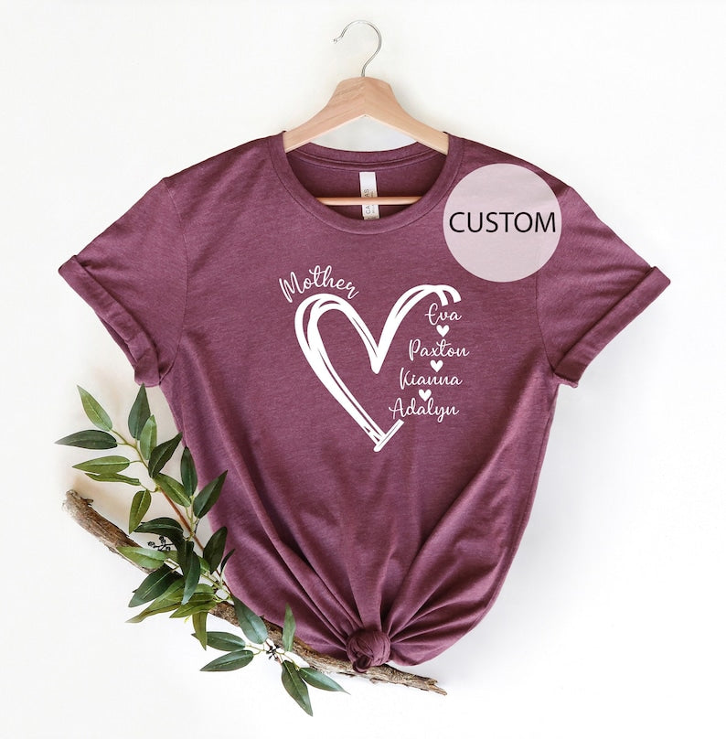 Custom Mama Shirt, Personalized Mom Shirt, Shirt with Kids Names, Gift for Mom Mama, Mom Heart Shirt, Custom Grandma Shirt,Mother's Day Gift