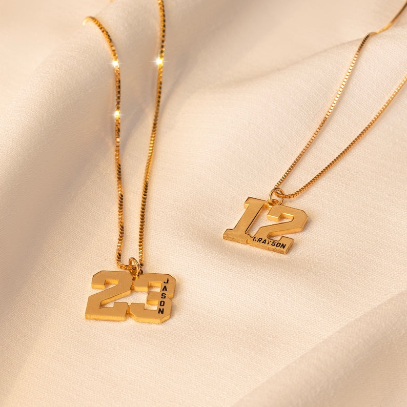 Custom Number Necklace with Name - Number Baseball Necklace - Personalized Basketball Number in Box Chain - Sport Jewelry - Gift For Kid