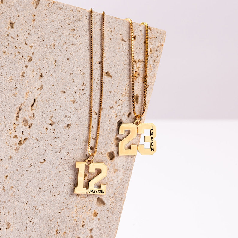 Custom Number Necklace with Name - Number Baseball Necklace - Personalized Basketball Number in Box Chain - Sport Jewelry - Gift For Kid