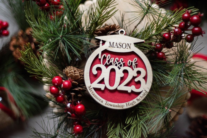 Class of 2025 graduation Christmas ornament personalized with name high school | Choose Your Color | gift memento keepsake laser cut wood