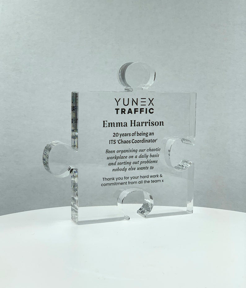 Puzzle Trophy, Stackable Award, Education Trophy, Math Gift, Graduation, Patent Award - Acrylic with Color Prints - Free Customization