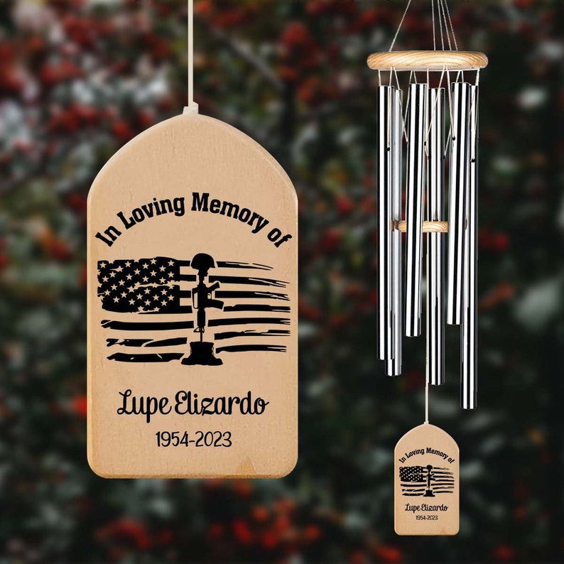 Veteran Personalized Memorial Wind Chime, Sympathy Present, Loved One Gift, In Loving Memory Military, Never Forget, Fallen Soldier