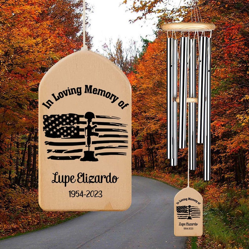 Veteran Personalized Memorial Wind Chime, Sympathy Present, Loved One Gift, In Loving Memory Military, Never Forget, Fallen Soldier