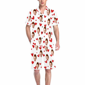 Custom Photo Hearts Pajamas,Personalized Face Short Pajama Set for Men/Women,Custom Heart Couple PJs,Birthday/Anniversary Gifts