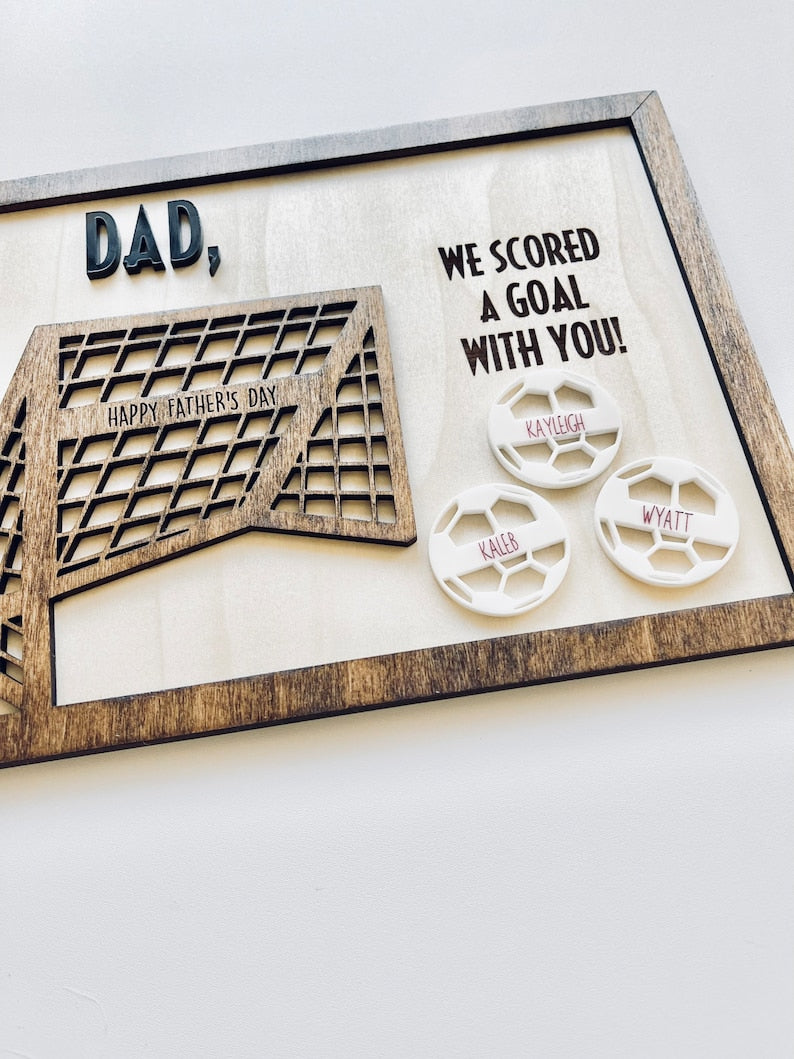 Soccer Father s Day Sign Coah Soccer Dad Gift Personalized Soccer Balls Grandpa Uncle Dads Birthday Wooden Sign Acrylic Scored the Goal