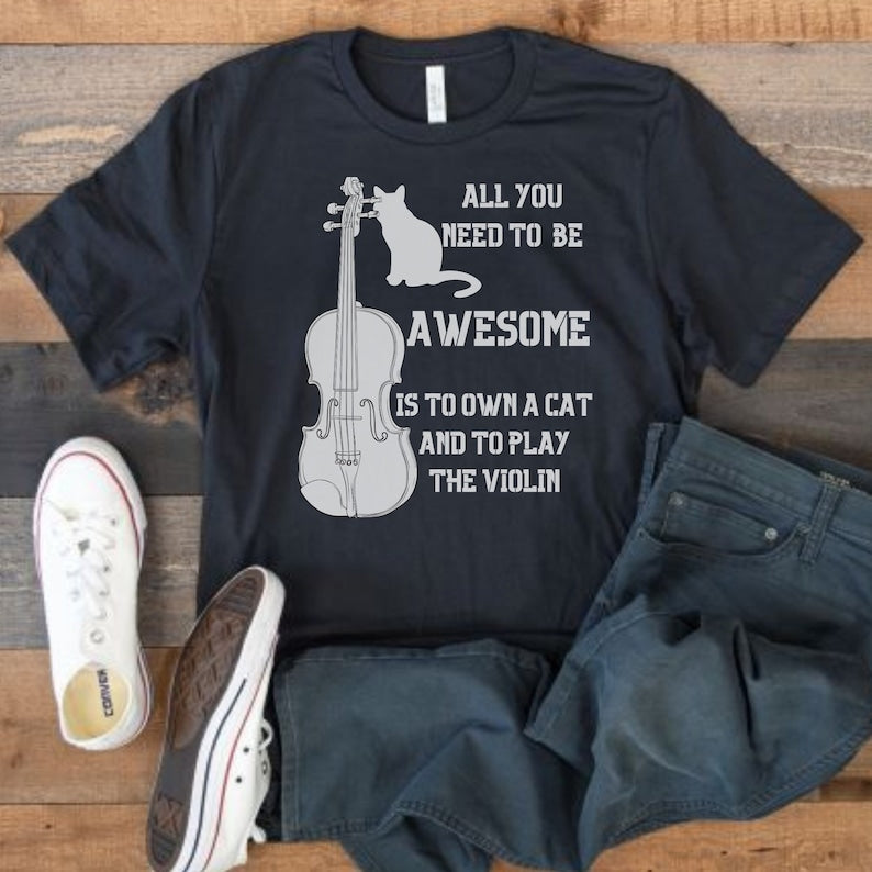 Violin And Cat T-Shirt Gift For Violinist Cat Lover Gift For Student Violinist TShirt For A Violin Teacher Gift For Violin Playing Mom