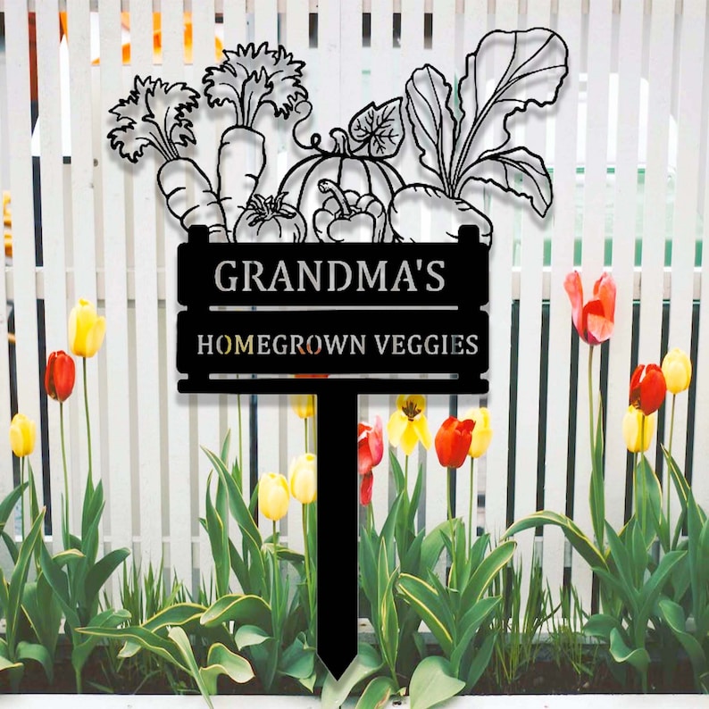 Custom Homegrown Veggies Garden Stake,Metal Vegetables Garden Sign,Personalized Garden Stake,Metal Yard Sign,Yard Decor,Harvest Garden Decor