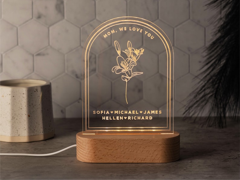 Personalized Gifts for Mom, Custom Night Light, Mom Birthday Gift, Mom Gifts from Daughter, Custom Gifts for Mom, Birth Flower Gift