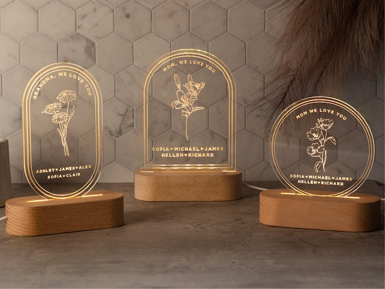 Personalized Gifts for Mom, Custom Night Light, Mom Birthday Gift, Mom Gifts from Daughter, Custom Gifts for Mom, Birth Flower Gift