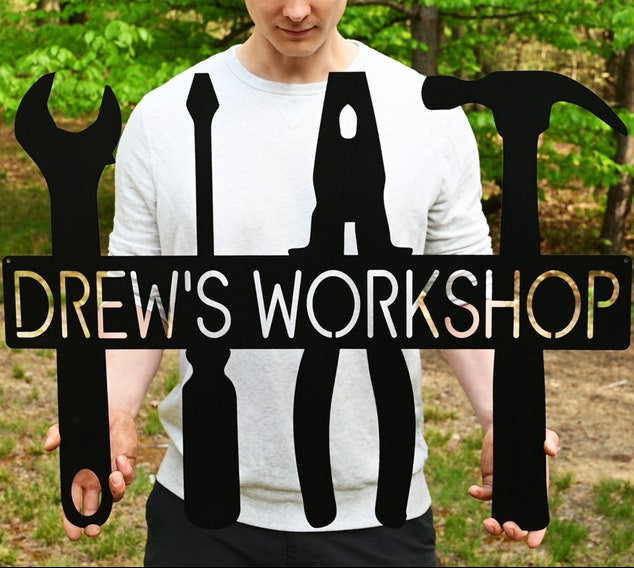 Custom Metal Shop Sign | Workshop Sign for Him | Gifts for Him Gifts for Men Father Husband | Custom Garage Sign | Fathers Day Gift | Man Birthday