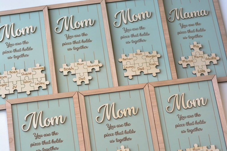Mom Puzzle Sign Mother's Day Gift from Kids Husband Custom Engraved Wood Sign Piece That Holds Us Together Grandma Gift Personalized Unique