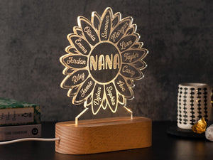 Sunflower Nightlight, Gift for Grandma, Gift for Mom, Gift for Nana, Sunflower Personalized Custom Kids Grandkids Names, Gifts for Her