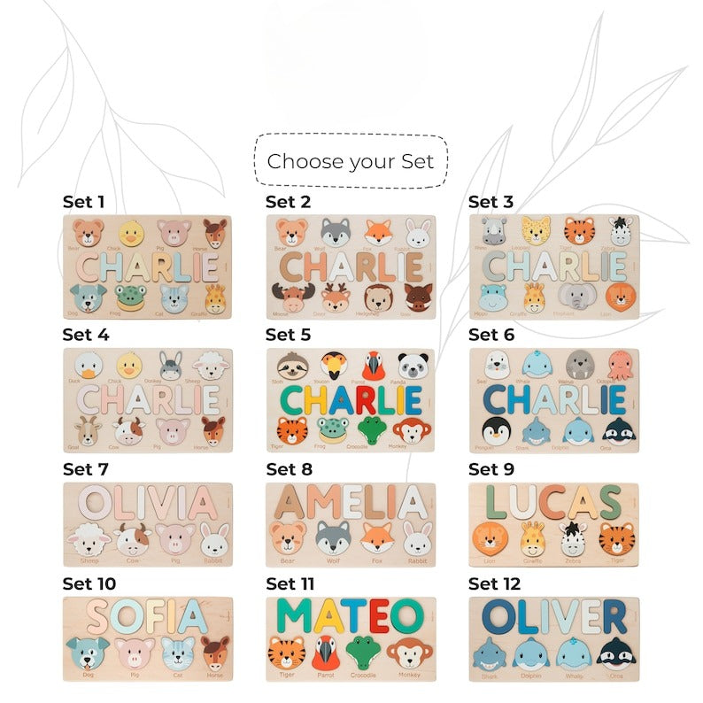 Personalized Name Puzzle with Animals | Baby, Toddler, Kids Toys | Wooden Toys | Baby Shower | Christmas Gifts | First Birthday Girl and Boy