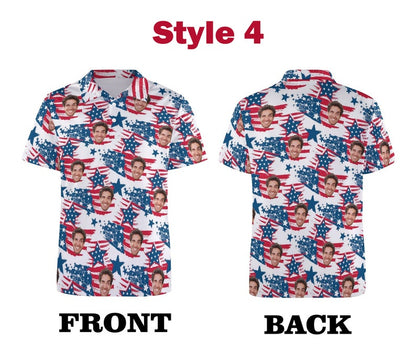 Custom Polo Shirt for Men, Personalized Short Sleeve Golf Shirt with Picture Logo Face Photo US Flag Printed Polo Shirt Independence Day
