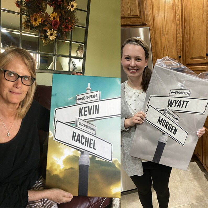 Personalized Street Sign Family Name Canvas, Perfect Mothers Day Gifts, Gifts For Wife, Mom From Daughter, Gift w Kids Birth Dates & Names