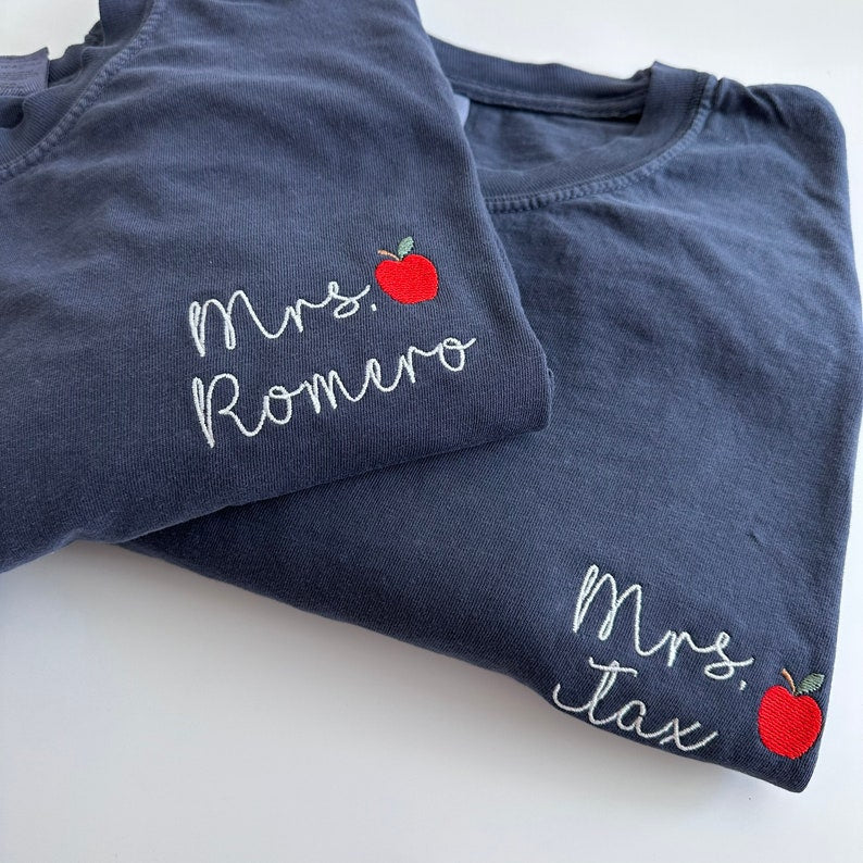 Comfort Colors Custom Embroidered Teacher Name Embroidered Short Sleeve Shirt - School Colors - Teacher Gift - Teacher Appreciation - Apple il_794xN.4884221094_4fjq_671c5caf-64f3-446a-b216-b402ec71d00f.jpg