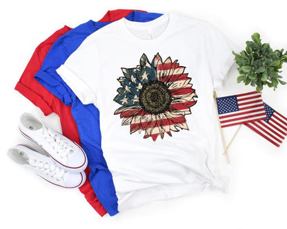 America Sunflower Shirt, USA Flag Flower T Shirt, Gift For American, 4th Of July Flag Graphic T-Shirt, Freedom TShirt, Independence Shirt