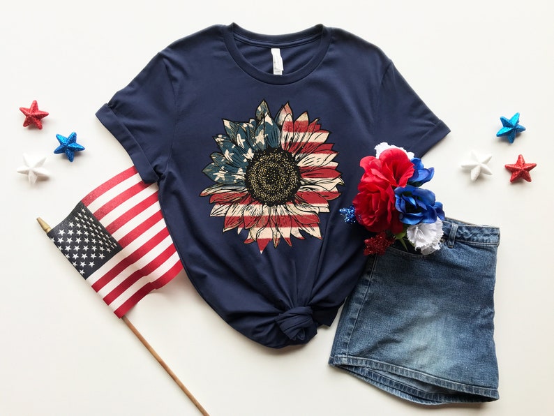 America Sunflower Shirt, USA Flag Flower T Shirt, Gift For American, 4th Of July Flag Graphic T-Shirt, Freedom TShirt, Independence Shirt