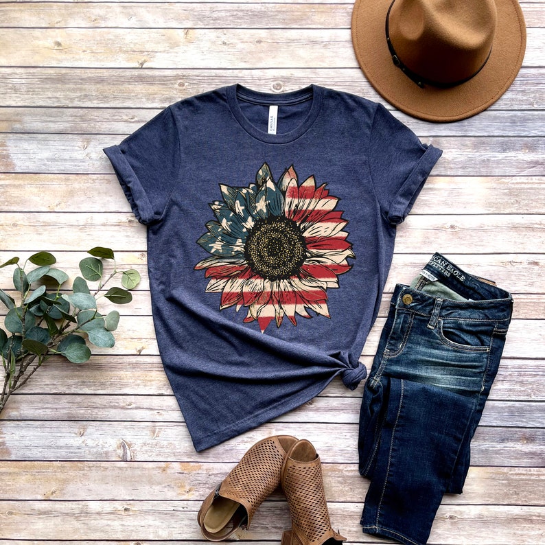America Sunflower Shirt, USA Flag Flower T Shirt, Gift For American, 4th Of July Flag Graphic T-Shirt, Freedom TShirt, Independence Shirt