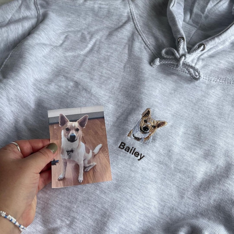 Embroidered Sweatshirt Dog, Custom embroidered portrait Pet From photo Sweatshirt